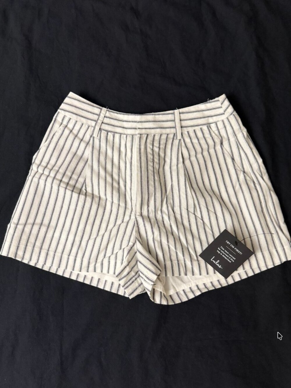Lulus Danai White and Slate Striped High-Rise Shorts